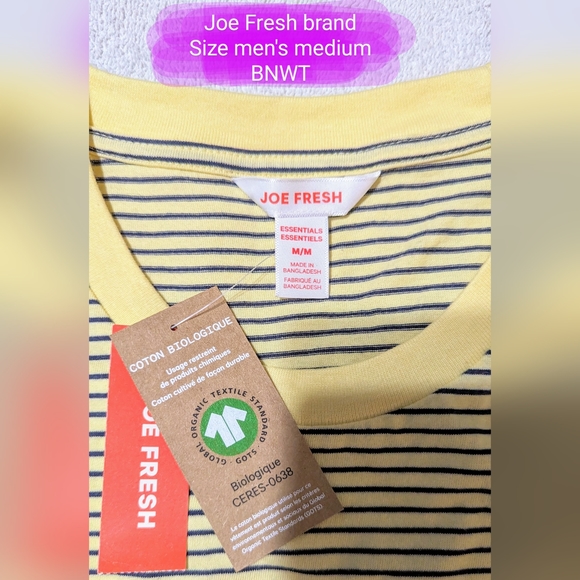 Joe Fresh men's med BNWT yellow with black stripes T shirt - Picture 2 of 9